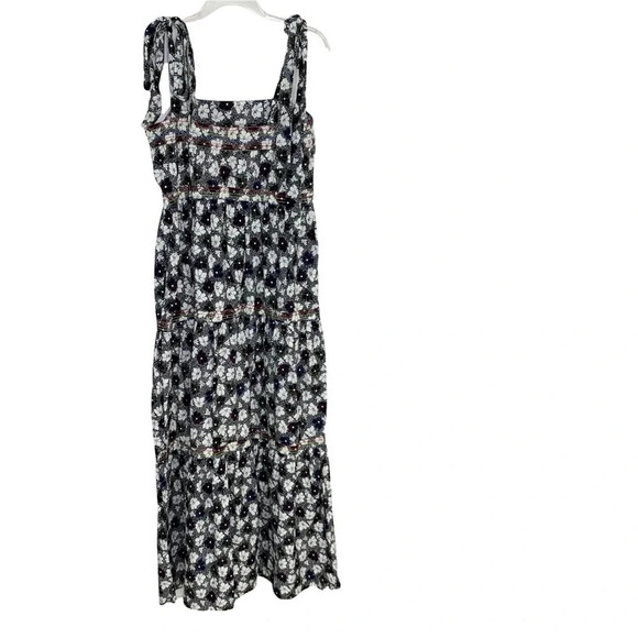 WARM Dress Big Love Floral Tiered Tie Shoulder Maxi Dress Size S Black - Picture 9 of 14